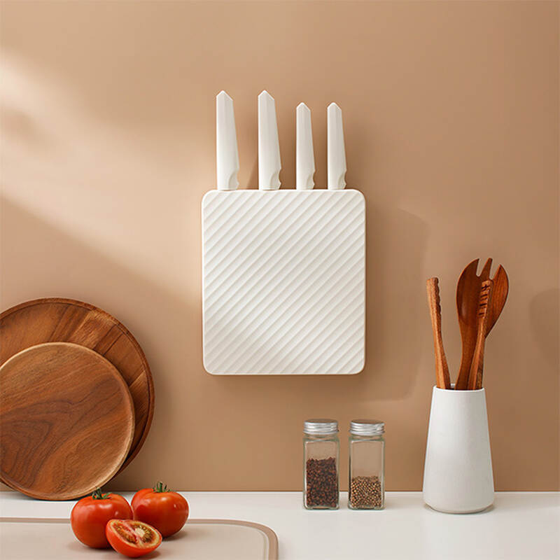 Bộ dao 5 món LocknLock gồm 4 dao, 1 khối đỡ dao dán tường bằng PP - Màu Ivory - CKK307S5, , large image number null